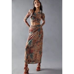 New Free People Supernova Set Two Piece Skirt Crop Top Long Sleeve